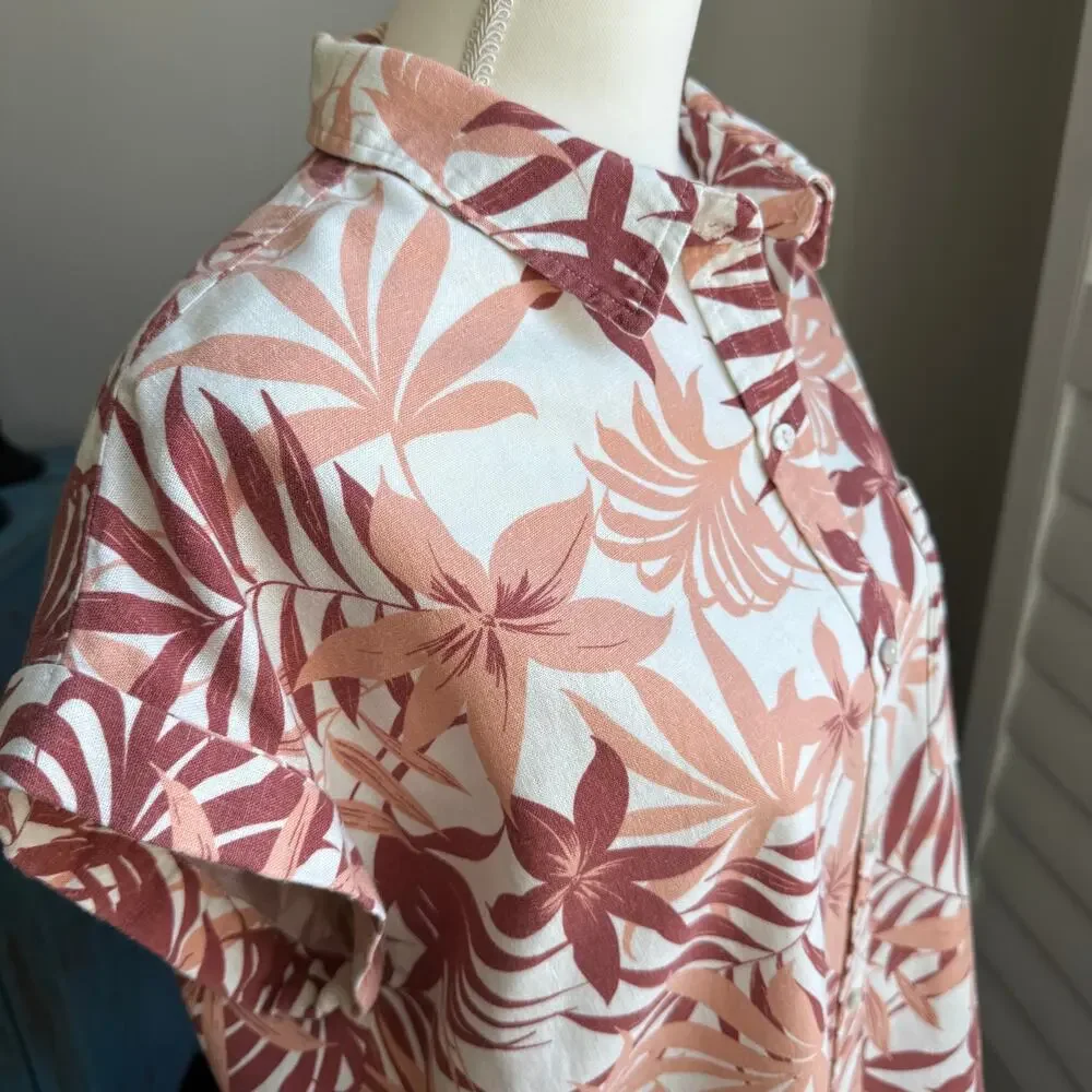 COASTAL COMFORT Top Womens L Tropical Palm Print Retro Hawaiian Surfer Vibe - Picture 6 of 12